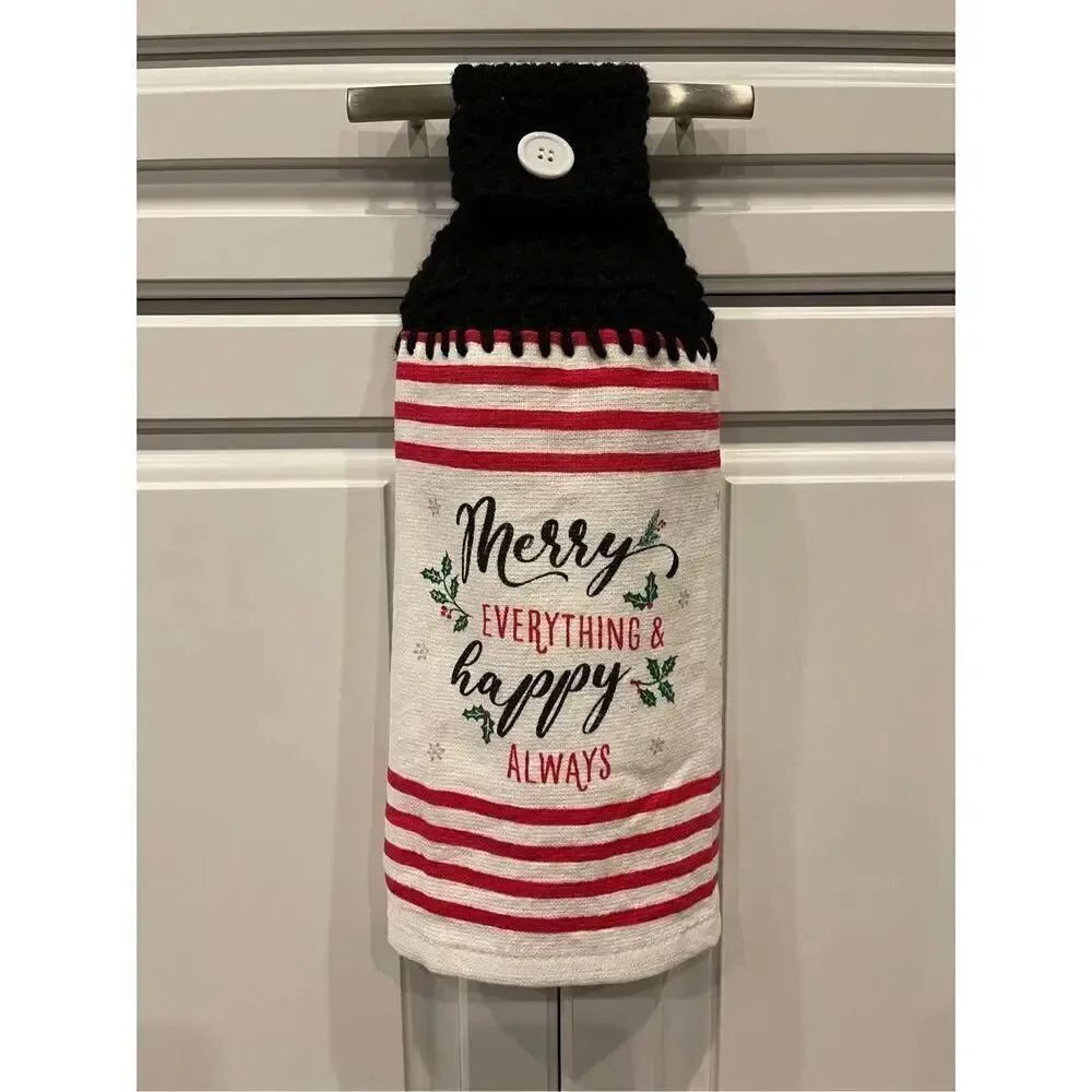 Crochet Top Kitchen Towel- Merry Everything & Happy Always